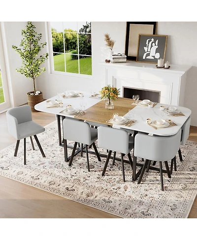 Streamdale Furniture 9-Piece Square Faux Marble Dining Set with 8 Pu Leather Chairs
