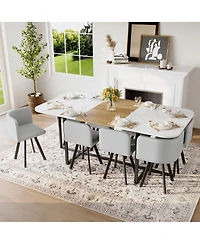 Streamdale Furniture 9-Piece Square Faux Marble Dining Set with 8 Pu Leather Chairs