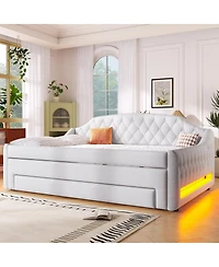 Streamdale Furniture Upholstered Full Size Daybed with Led Belt Trundle and Three Drawers