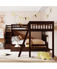 Streamdale Furniture Twin over Full L-Shaped Bunk Bed With 3 Drawers Ladder and Staircase