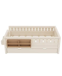 Streamdale Furniture Twin Bed with Bookshelves Staircase Safety Rails and Trundle