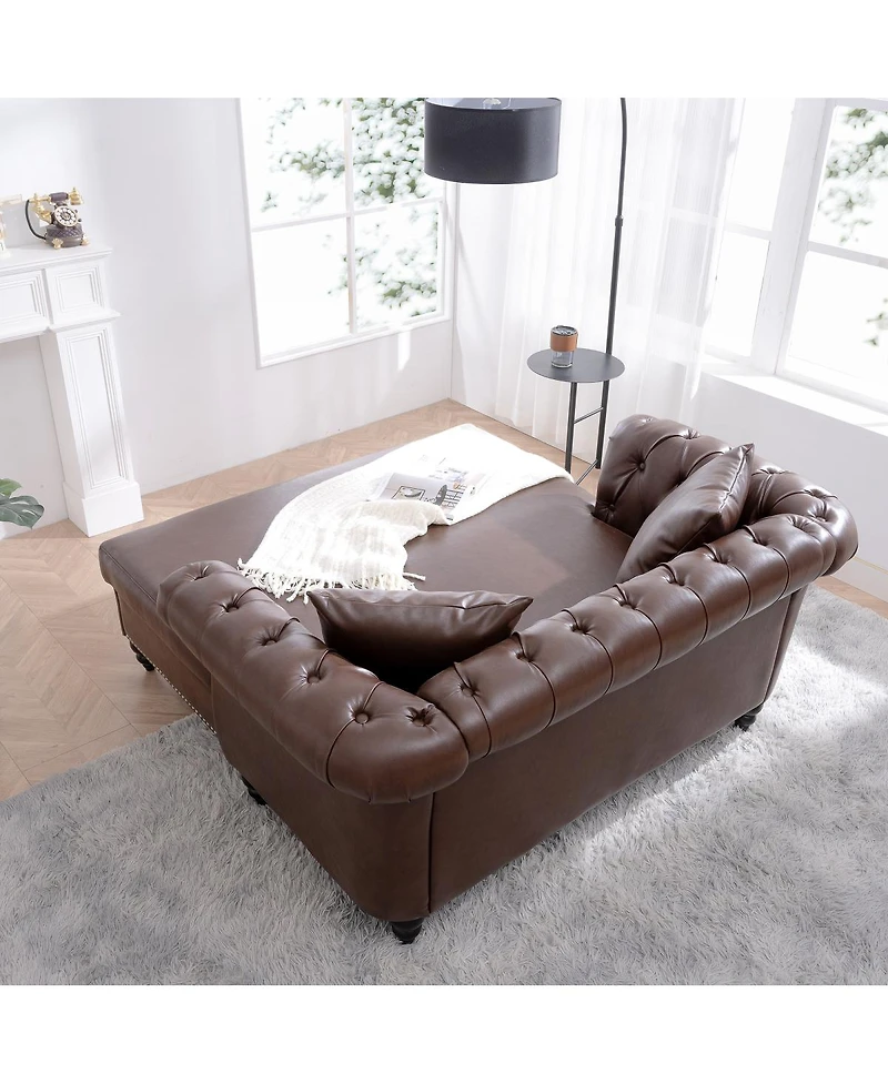 Streamdale Furniture 63'' Pu Leather Loveseat Chaise Lounge with 2 Pillows