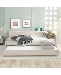 Streamdale Furniture Queen Size Upholstered Platform Bed with Usb and Twin Size Trundle