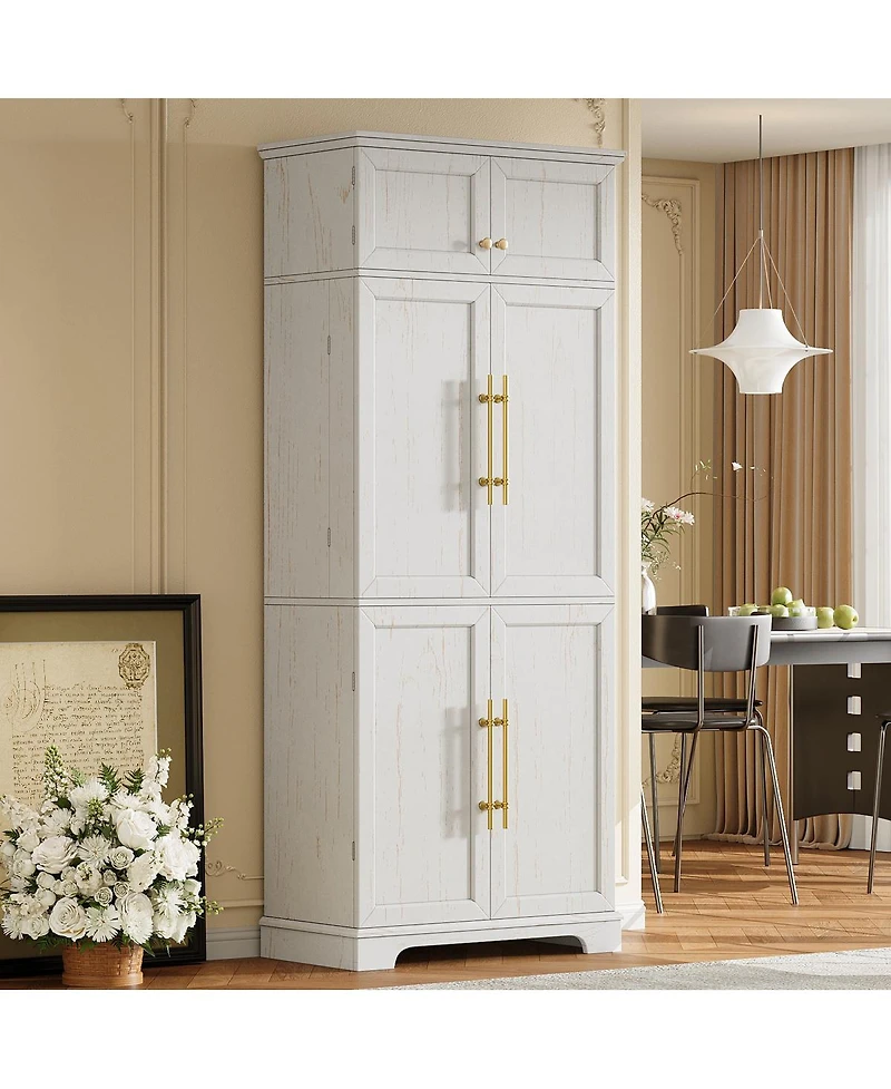 Streamdale Furniture 78.2'' Farmhouse Kitchen Pantry Cabinet with Adjustable Shelves and Wine Rack