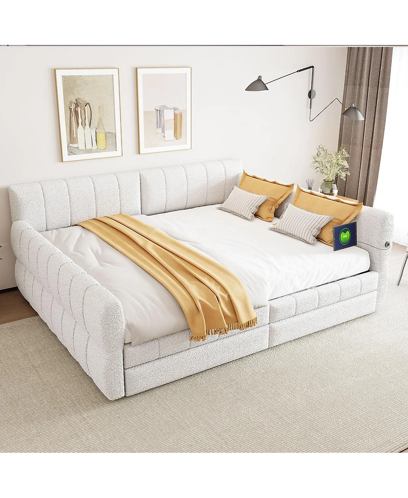 Streamdale Furniture Queen Size Upholstered Platform Bed with Usb and 2 Drawers