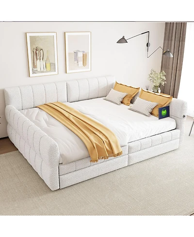 Streamdale Furniture Queen Size Upholstered Platform Bed with Usb and 2 Drawers