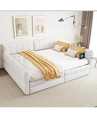 Streamdale Furniture Queen Size Upholstered Platform Bed with Usb and 2 Drawers