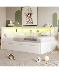 Streamdale Furniture Full Size Upholstered Platform Bed with Led Usb Ports and Trundle