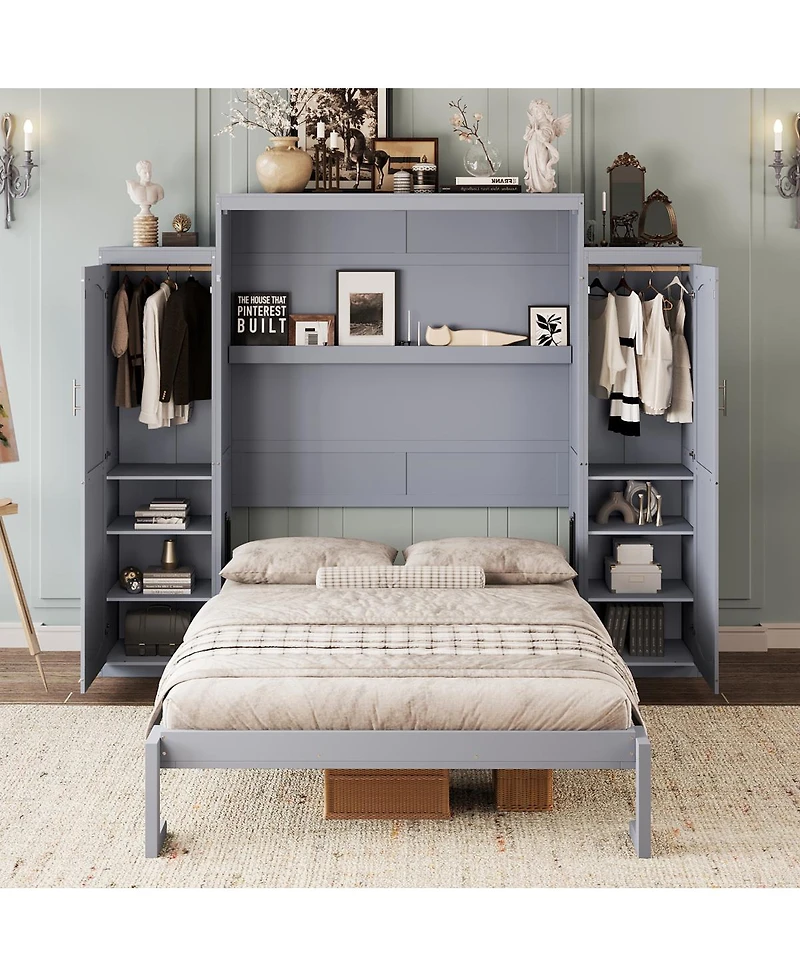 Streamdale Furniture Queen Size Murphy Bed with Wardrobes and Storage Shelves