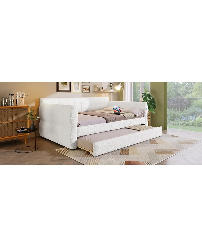 Streamdale Furniture Queen Size Upholstered Platform Bed with Usb and Trundle