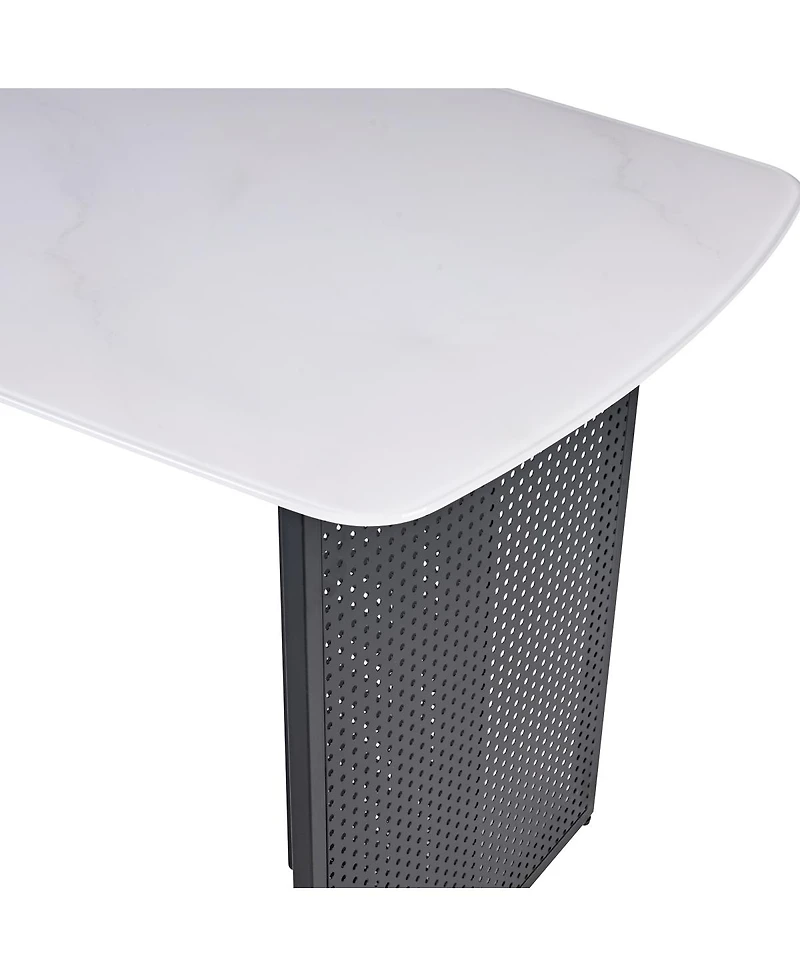 Streamdale Furniture Modern Rectangular Marble-Patterned Tempered Glass Dining Table for 6