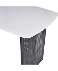 Streamdale Furniture Modern Rectangular Marble-Patterned Tempered Glass Dining Table for 6