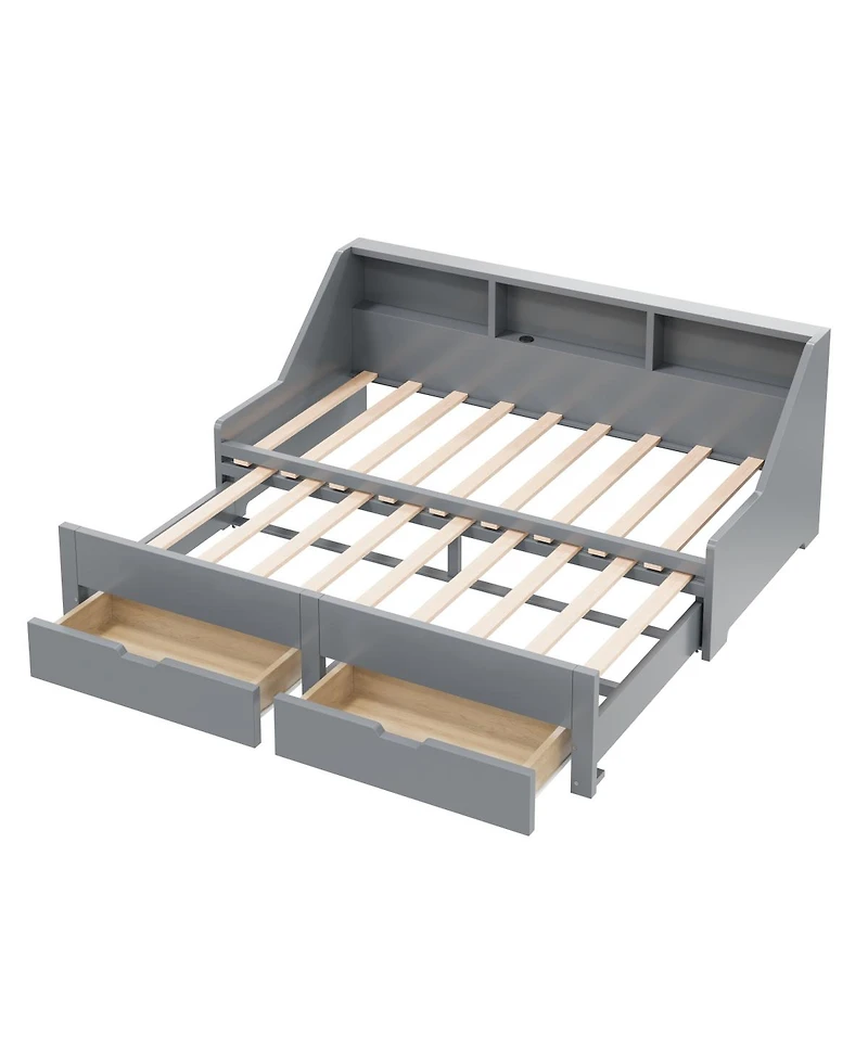 Streamdale Furniture to King Daybed Frame with Storage Drawers and Charging Station