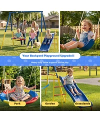 Zeny Swing Sets for Backyard with Kids Slide Outdoor Heavy-Duty Metal Playset 3 in 1 Swing Set with Slide