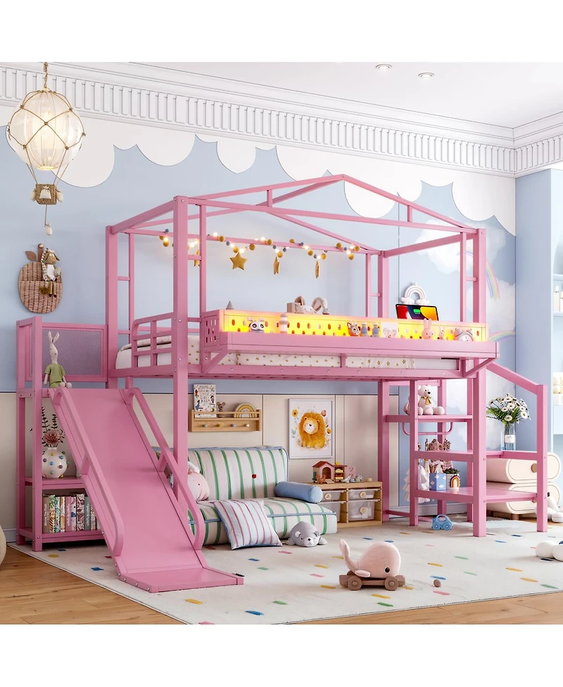 Streamdale Furniture Loft Bed with Storage Stairs Wardrobe Usb Ports and Led Lights