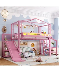 Streamdale Furniture Loft Bed with Storage Stairs Wardrobe Usb Ports and Led Lights