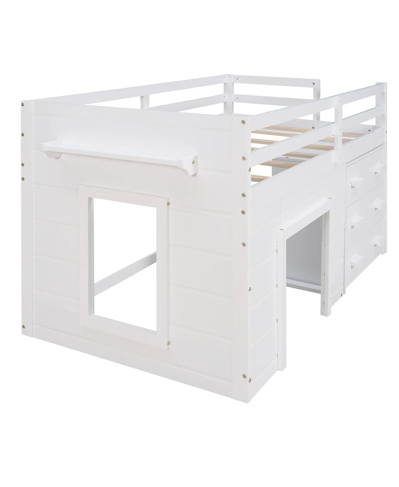 Streamdale Furniture Twin Size Loft Bed with Cabinet and Shelf