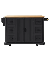 Streamdale Furniture 56'' Kitchen Island with Drop Leaf Power Outlet 6 Drawers and Rolling Wheels