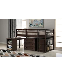 Streamdale Furniture Low Study Twin Loft Bed with Cabinet and Rolling Portable Desk