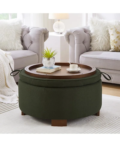 Streamdale Furniture Round Boucle Storage Ottoman with Reversible Lid