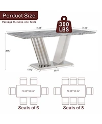 Streamdale Furniture 70'' Rectangular Faux Marble Dining Table with Mirrored Stainless Steel Base