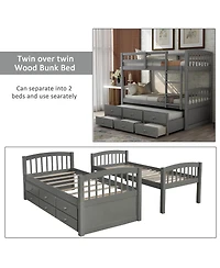 Streamdale Furniture Twin Bunk Bed with Trundle 3 Drawers and Ladder