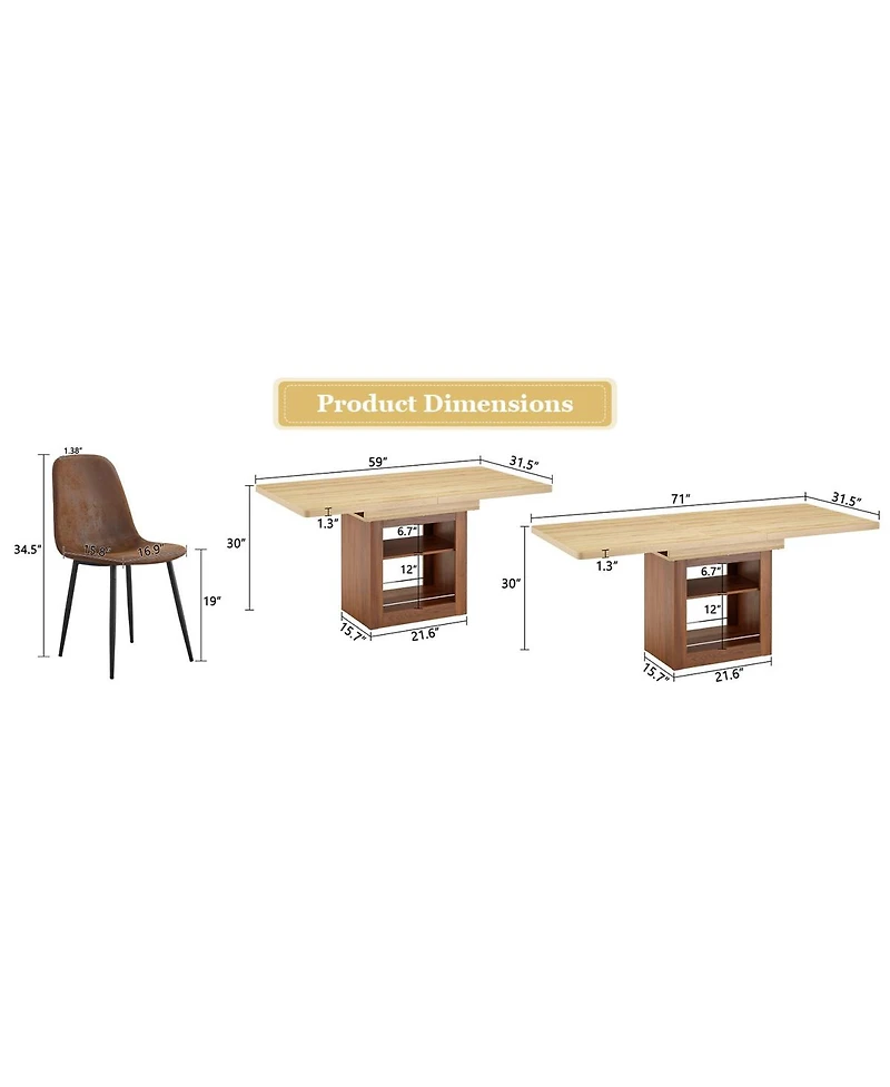Streamdale Furniture Scalable Dining Table Set with 4 Tech Fabric Chairs 59-71 Inch