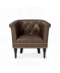 homfan Faux Leather Barrel Accent Chair – Tufted Back with Nailhead Trim, Comfy Upholstered Bucket Chair for Living Room Bedroom Home Office