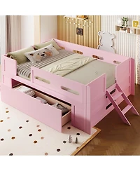 Streamdale Furniture Wood Full Size Platform Bed with Guardrail and Drawer