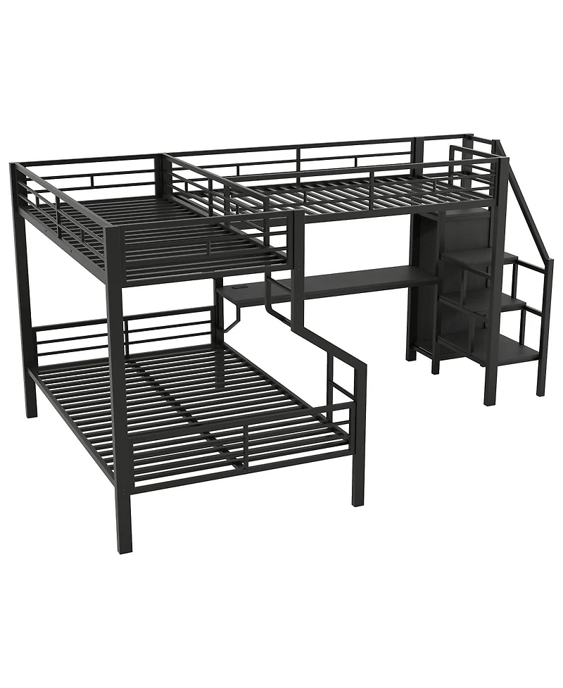 Streamdale FurnitureL-shaped bunk and loft bed Built-in Wardrobe and Desk with Usb