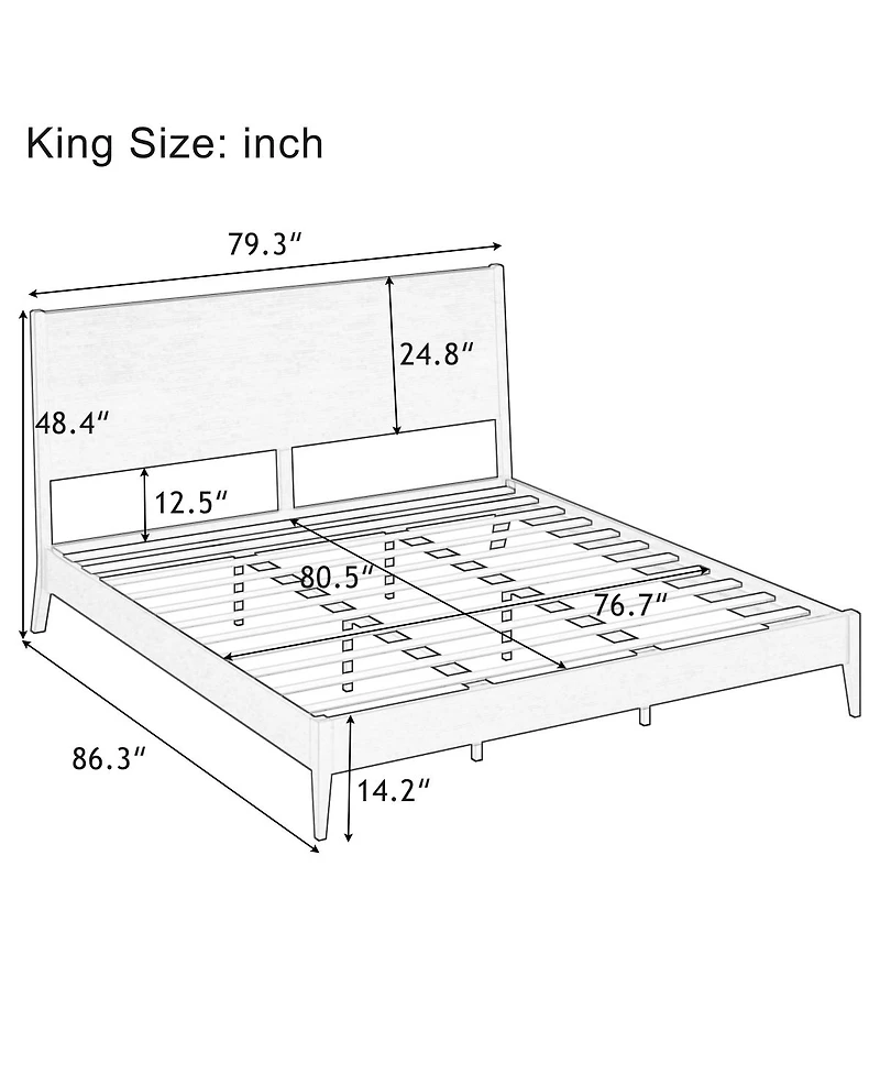 Streamdale Furniture Mid-Century Modern Solid Bamboo King Sled Platform Bed Frame