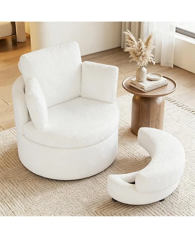 Slickblue Swivel Accent Chair with 360 Degree Rotation and Half Moon Storage Ottoman