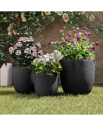 Streamdale Furniture 3-Piece Lightweight Matte Mgo Round Planter Set with Drainage Holes