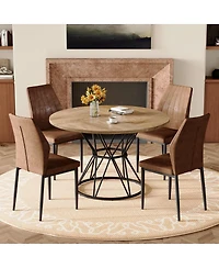 Streamdale Furniture 47.3 inch Round Wood Dining Table and 4 Fabric Chairs Set