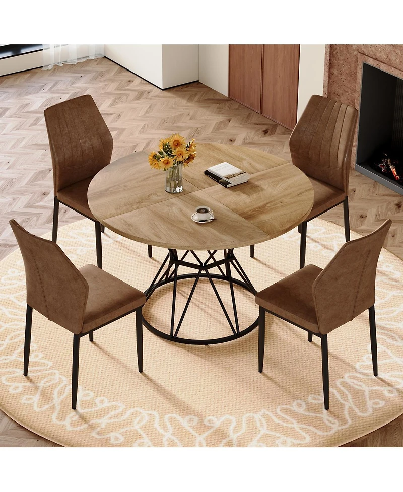 Streamdale Furniture 47.3 inch Round Wood Dining Table and 4 Fabric Chairs Set