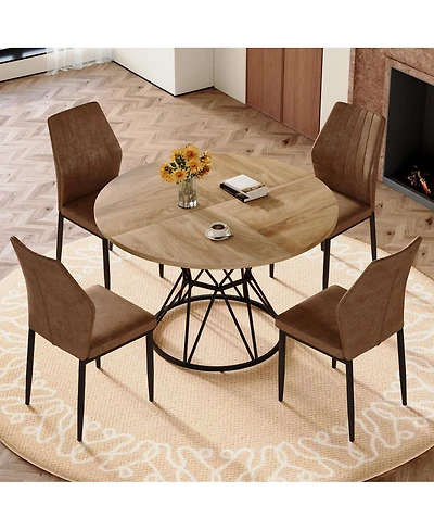 Streamdale Furniture 47.3 inch Round Wood Dining Table and 4 Fabric Chairs Set