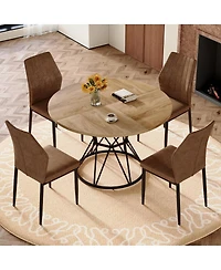 Streamdale Furniture 47.3 inch Round Wood Dining Table and 4 Fabric Chairs Set