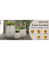 Streamdale Furniture Egg-Shaped Mgo Outdoor Planter Set of 3 Stone-Look Pots with Drainage