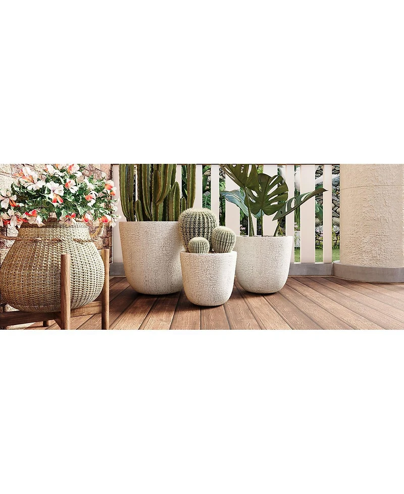 Streamdale Furniture 3-Piece Lightweight Mgo Round Crackle Stone Planter Set with Drainage