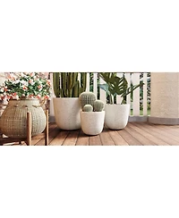 Streamdale Furniture 3-Piece Lightweight Mgo Round Crackle Stone Planter Set with Drainage