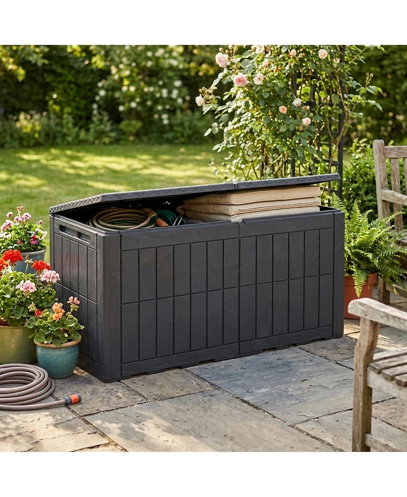 Sugift 120 Gal Waterproof Lockable Outdoor Deck Box for Tools Cushions Pool