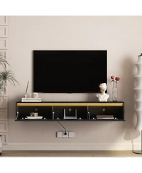 Streamdale Furniture High-Gloss Wall-Mounted Tv Cabinet with Led Lights and Power Outlet