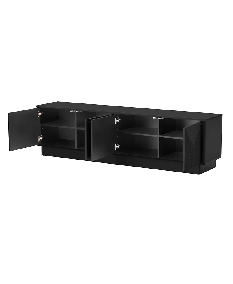 Streamdale Furniture Stylish 4-Door Wave Design Cabinet with Adjustable Shelves and Led Accent