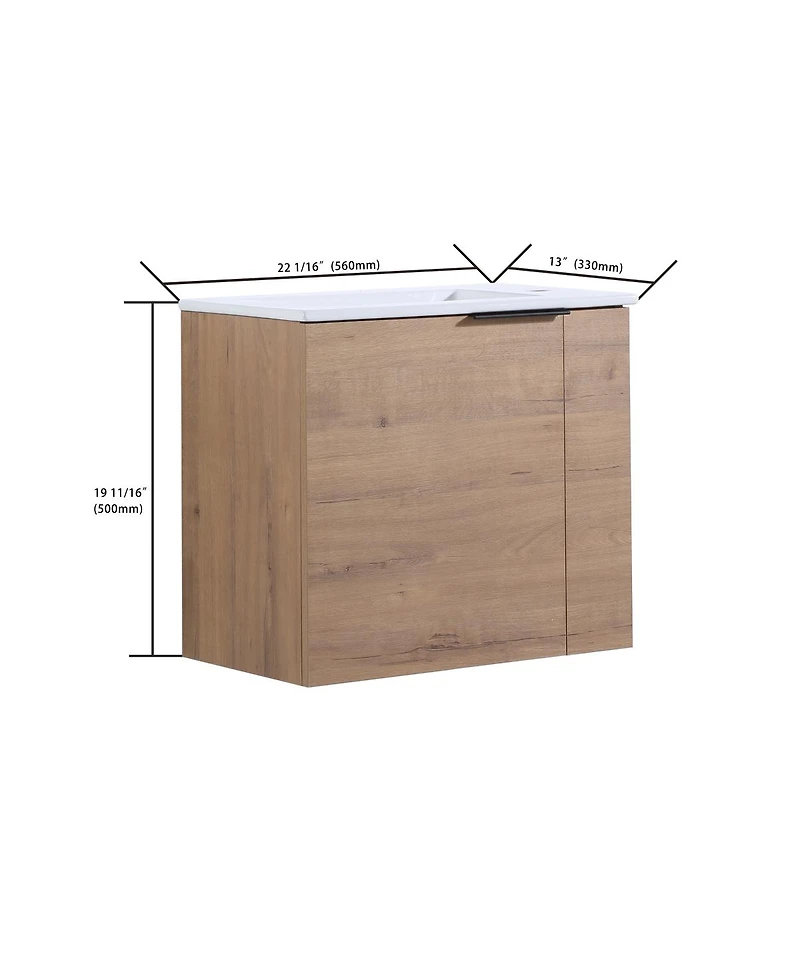 Sillysis 22 Inch Wall Mounted Bathroom Vanity with Ceramic Sink, Soft Close Door, Modern Floating Cabinet