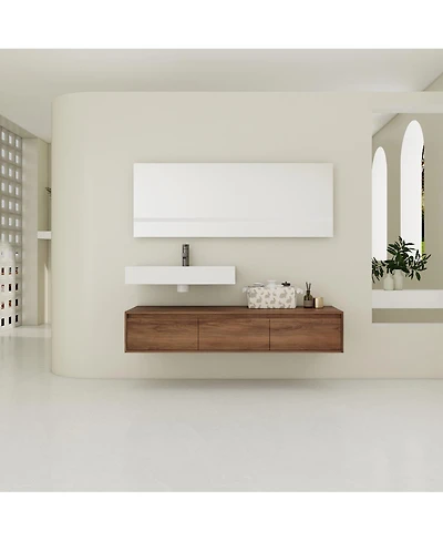Sillysis 59 Inch Wall Mounted Bathroom Vanity with Resin Sink, 3 Soft Close Drawers, Modern Floating Cabinet for Spacious Storage