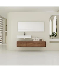 Sillysis 59 Inch Wall Mounted Bathroom Vanity with Resin Sink, 3 Soft Close Drawers, Modern Floating Cabinet for Spacious Storage