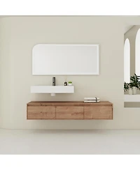 Sillysis 59 Inch Wall Mounted Bathroom Vanity with Resin Sink, 3 Soft Close Drawers, Modern Floating Cabinet for Spacious Storage