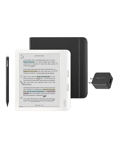 Kobo Libra 32GB Colour eReader with Notebook SleepCover Case, Stylus and Ac Bundle