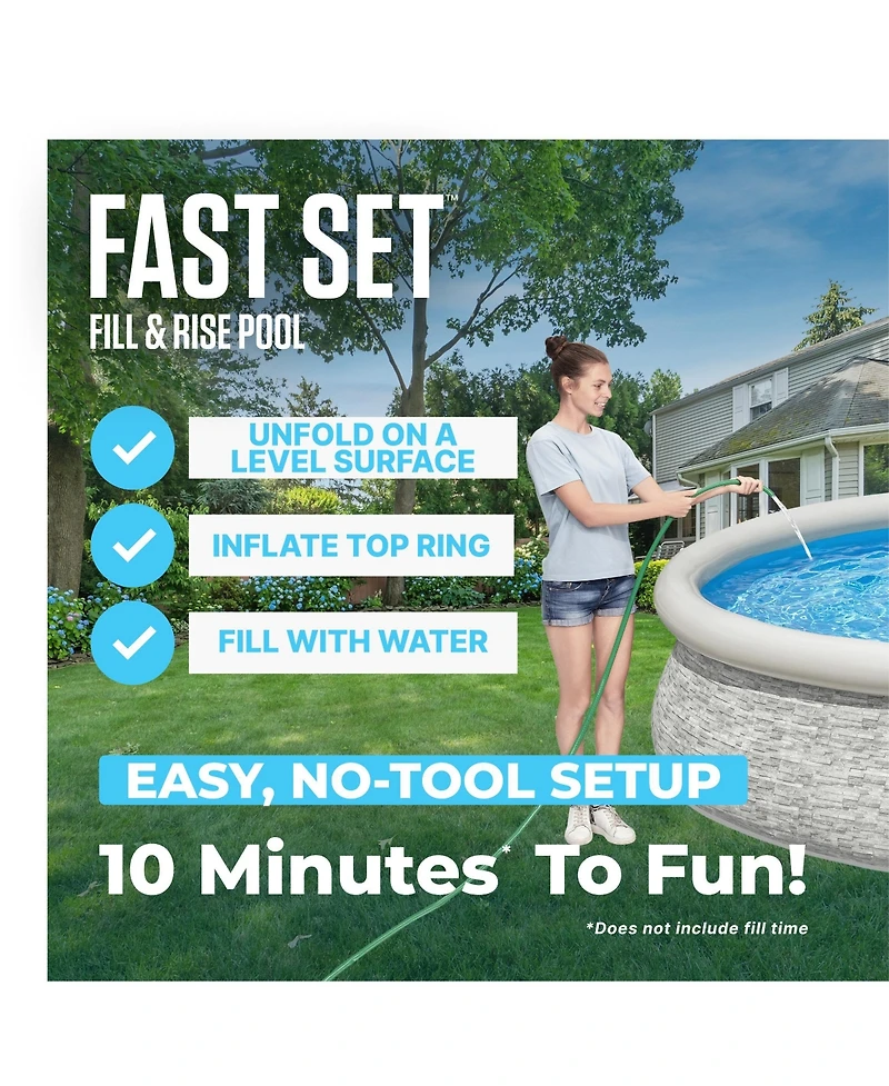 Bestway Fast Set 12' x 30" Round Inflatable Stacked Stone Swimming Pool Set