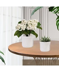Clihome Handmade Ceramic Planter Set of 4, 6/8/10/12 Inch Diameter, Vertical Line Pattern for Indoor/Outdoor Use on Windowsill and Bookshelf